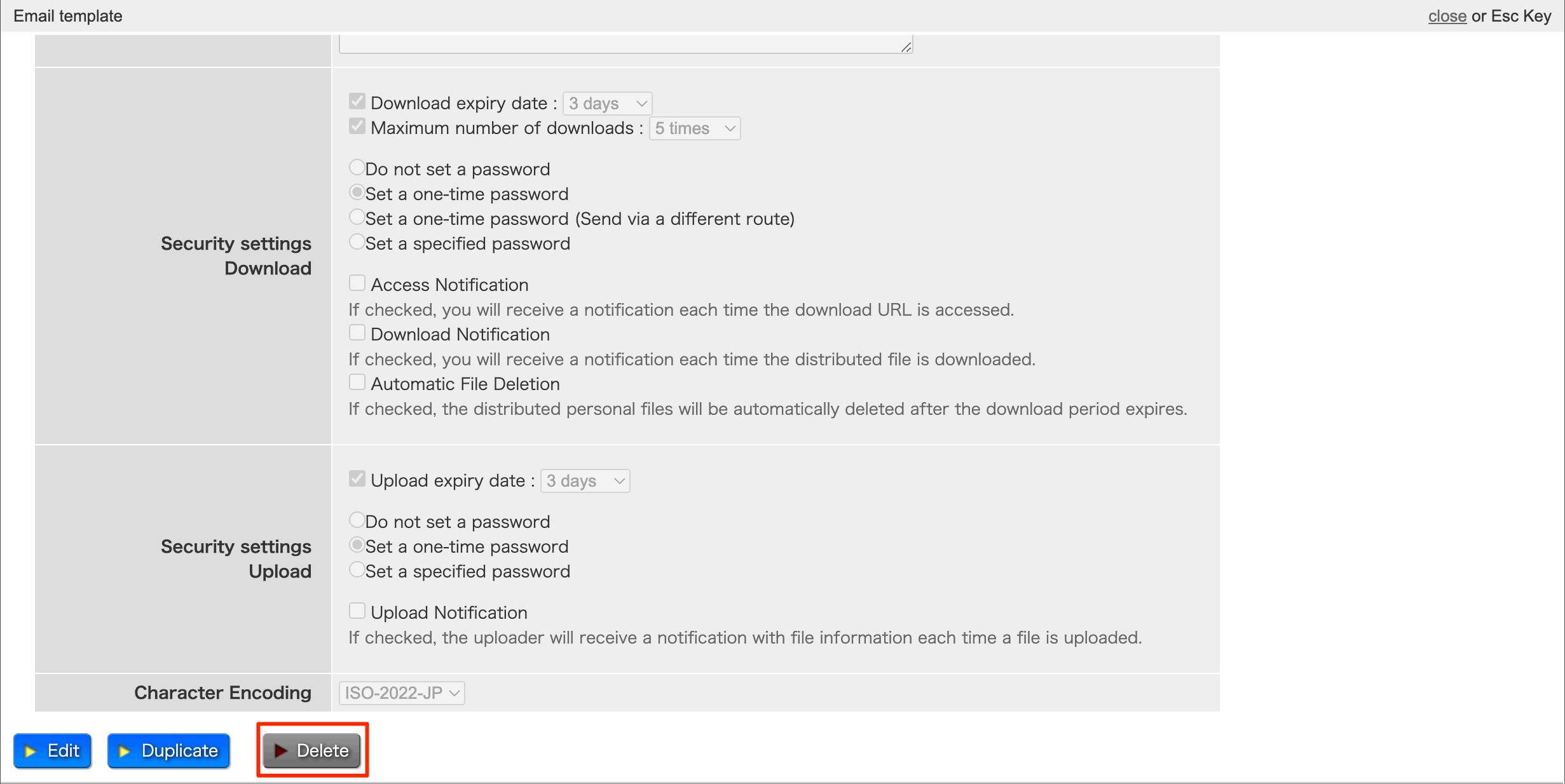 Email Template Deletion